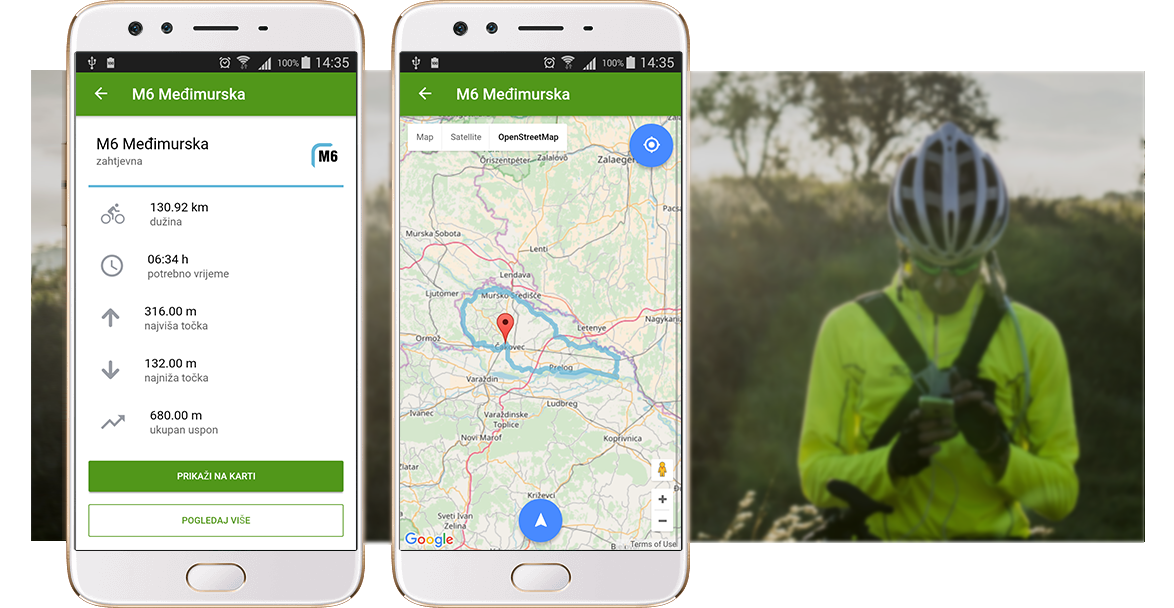 Mobilna aplikacija - detalji biciklističke rute Mobilna aplikacija - detalji biciklističke rute